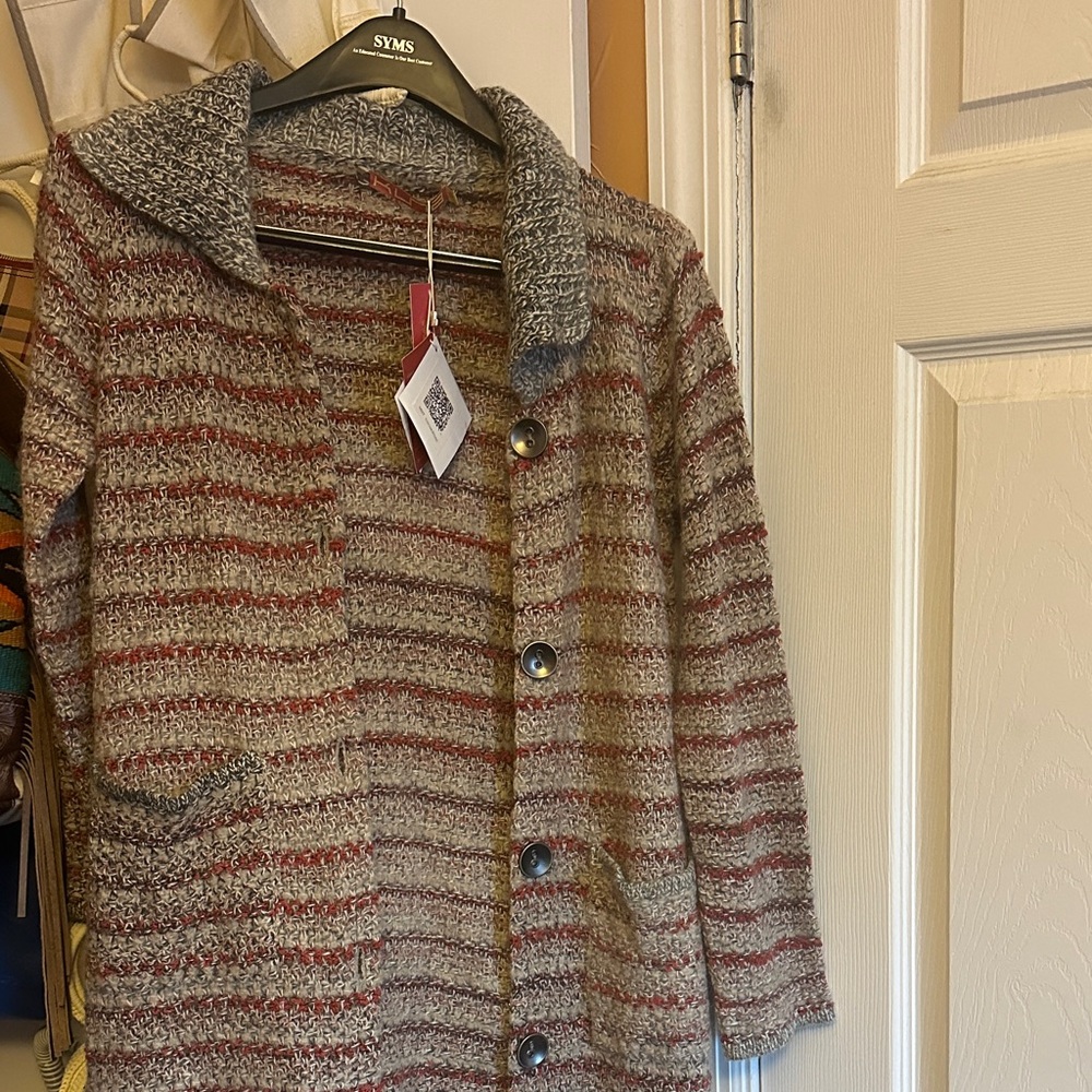 Cozy Striped Cardigan in Red and Gray